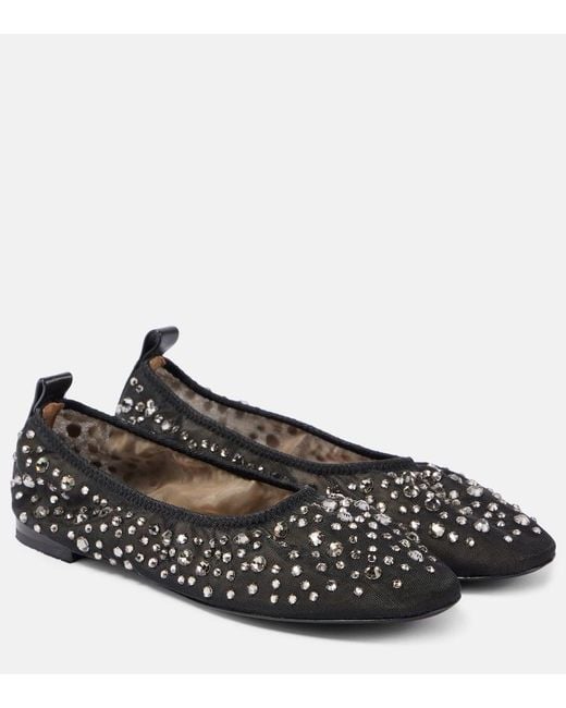 Tory Burch Black Crystal-Embellished Mesh Ballet Flats