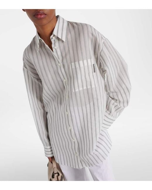 Brunello Cucinelli White Oversize-Hemd aus Baumwolle und Seide