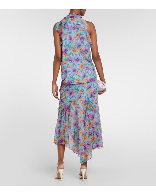 Veronica Beard Blue Dali Floral Silk Top