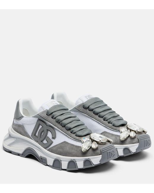 Dolce & Gabbana Gray Dg Country Road Suede-Trimmed Sneakers