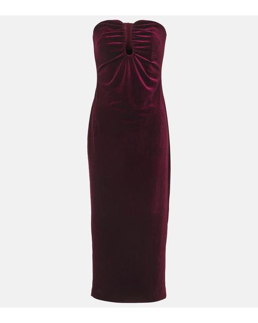 Self-Portrait Purple Strapless Velvet Midi Dress