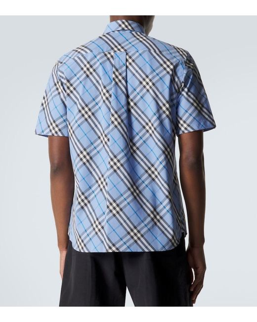 Burberry Blue Check Cotton Poplin Shirt for men