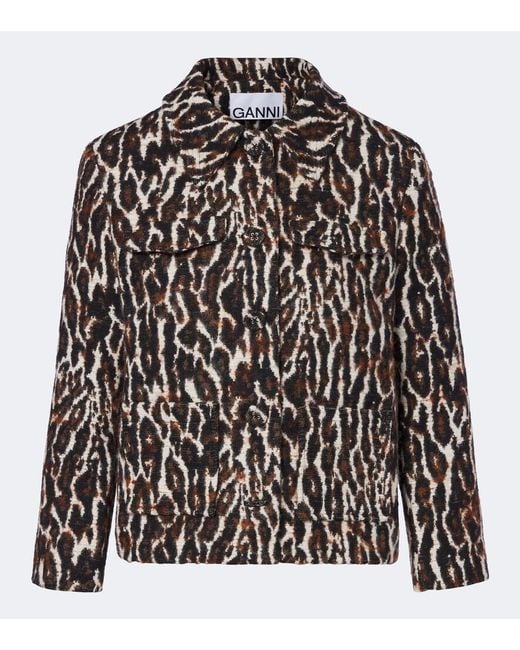Ganni Black Leopard-Print Jacquard Jacket