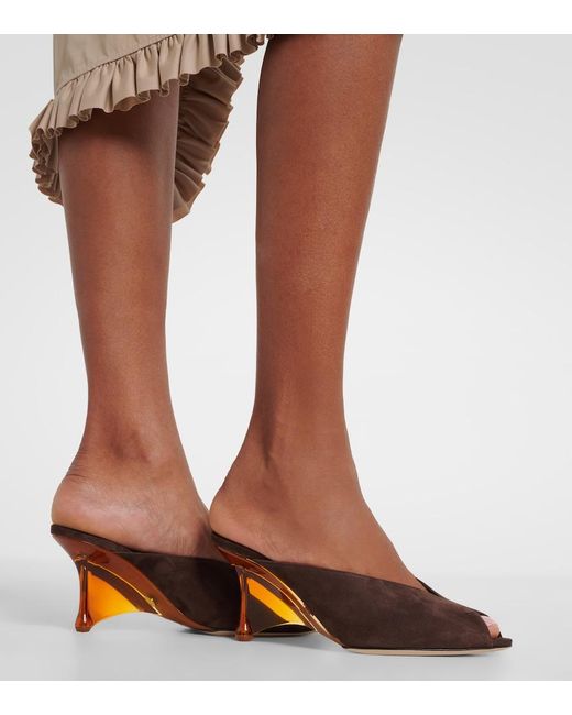 Jimmy Choo Brown Glace Suede Peep-Toe Wedge Mules