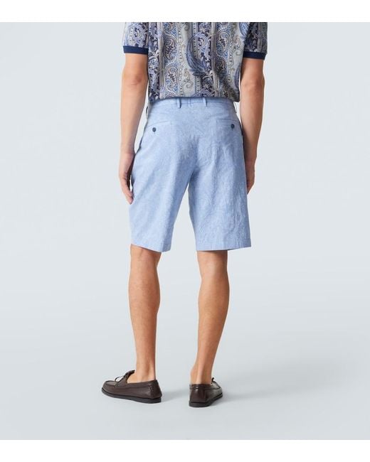 Etro Blue Paisley Cotton Bermuda Shorts for men