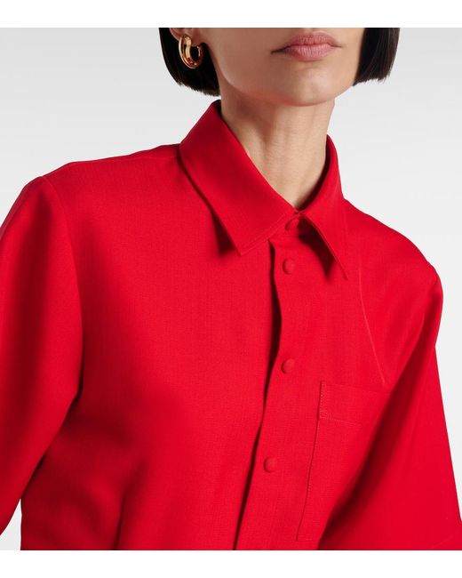 AMI Red Virgin Wool Canvas Shirt Dress