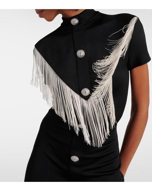 Balmain Black Fringed Mini Dress