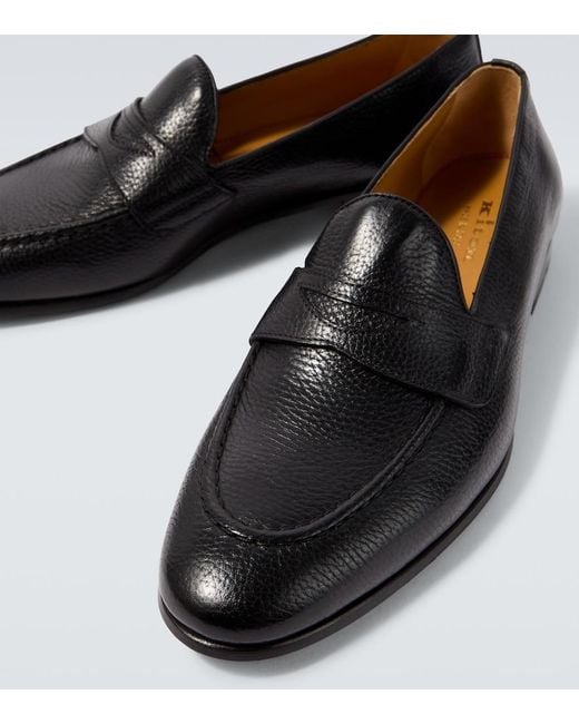 Kiton Black Leather Penny Loafers for men