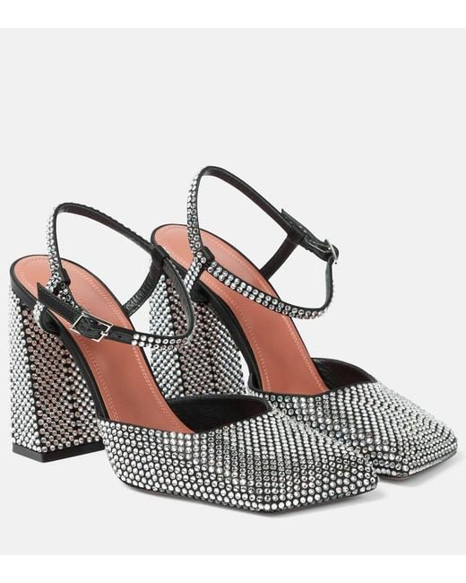AMINA MUADDI Metallic Charlotte 95 Embellished Satin Pumps