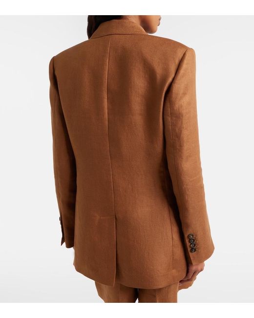Brunello Cucinelli Brown Double-Breasted Linen Blazer
