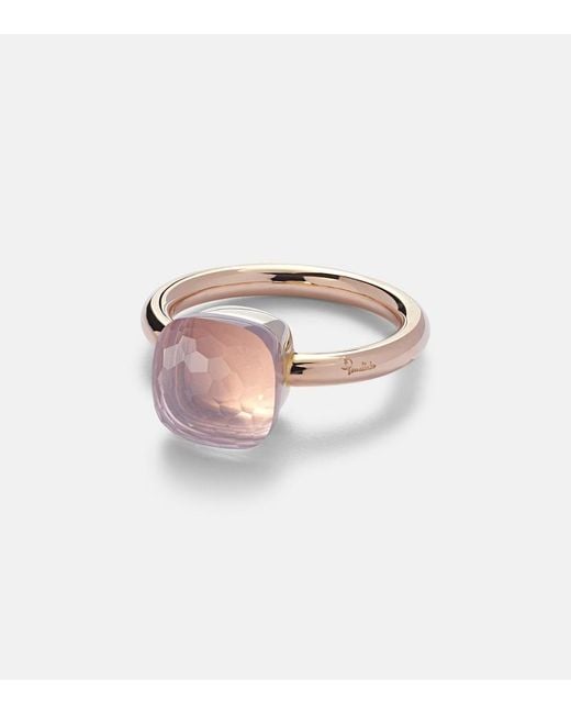 Pomellato White Nudo 18kt Gold Ring With Rose Quartz