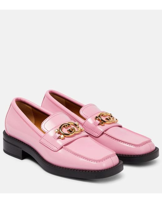 Gucci Pink Interlocking G Leather Loafers