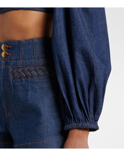 Zimmermann Blue Aster Ruffled Denim Crop Top