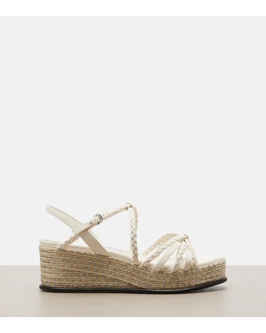 Jimmy Choo White Nyra Braided Leather Espadrille Wedges