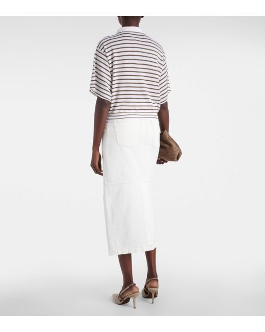 Brunello Cucinelli White Striped Wool And Cashmere Polo Shirt