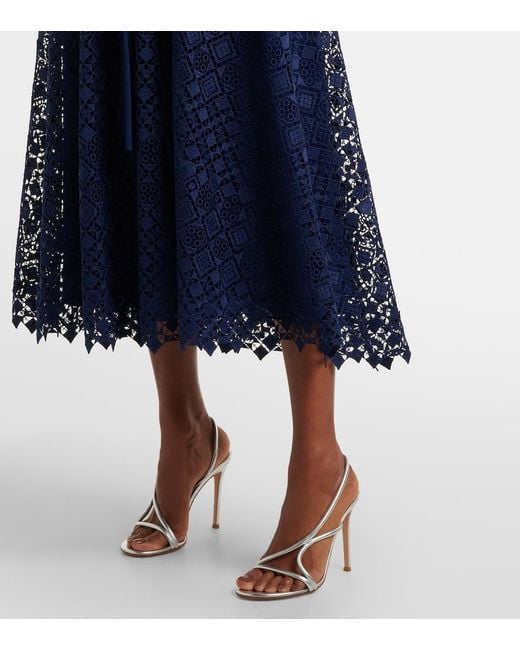 Elie Saab Blue Bow-Detail Macrame Midi Dress
