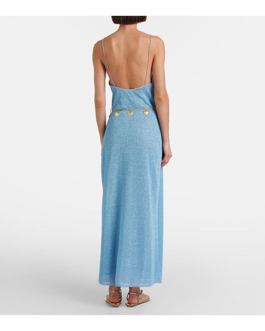 Oseree Blue Lumiere Belted Maxi Dress