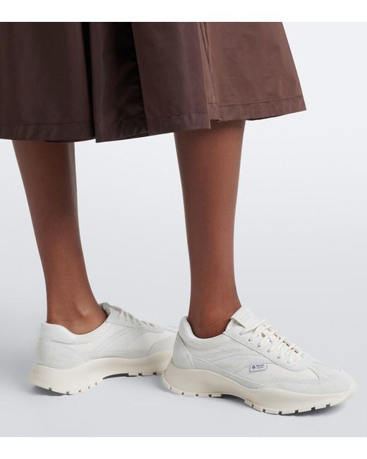 Prada White Suede-Trimmed Sneakers