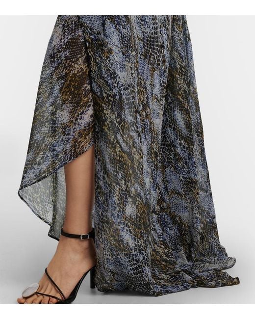 Christopher Esber Multicolor Snake-Print Draped Silk Maxi Dress