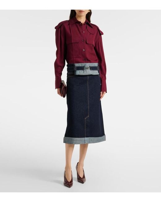 Victoria Beckham Blue Convertible Denim Midi Skirt