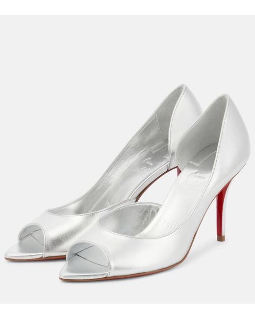 Christian Louboutin White Open Apostropha 80 Metallic Leather Pumps