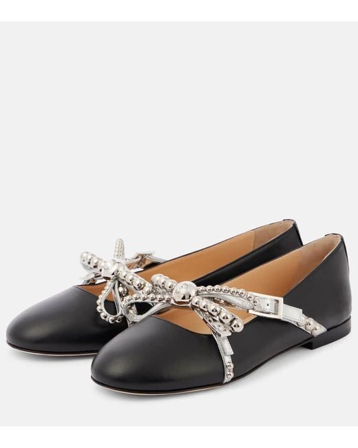 Mach & Mach Black Embellished Leather Ballet Flats