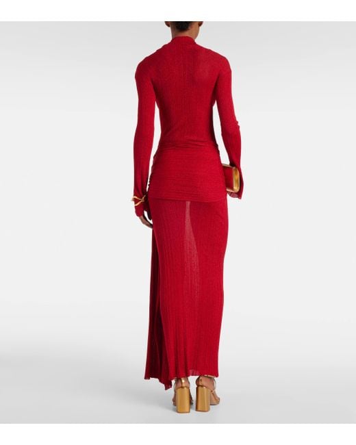 AYA MUSE Red Draped Lame Maxi Dress