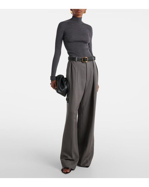 Wardrobe NYC Gray High-Rise Wool Wide-Leg Pants