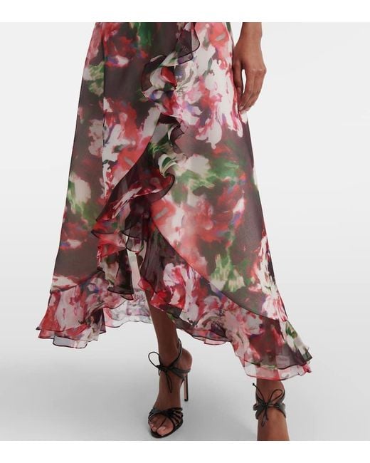 Costarellos Red Aria Ruffled Silk Organza Maxi Dress