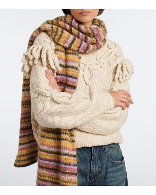 Isabel Marant White Mouna Striped Mohair And Wool-Blend Scarf