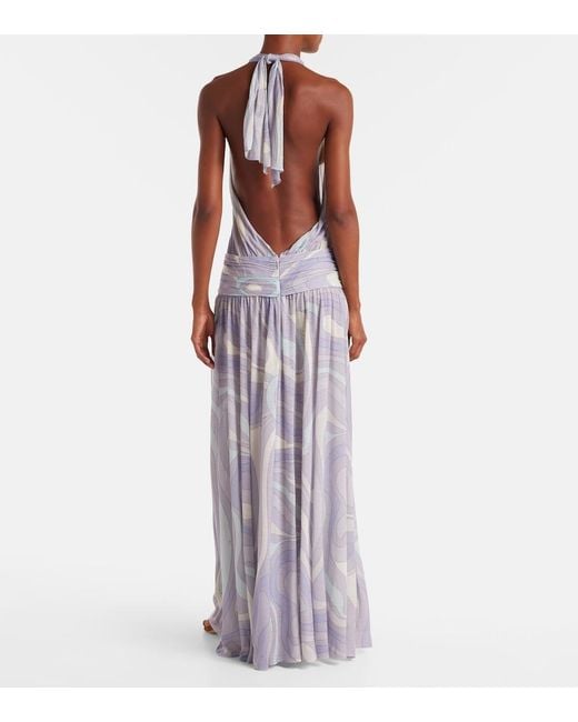 Emilio Pucci White Iride Gathered Wool-Blend Gown