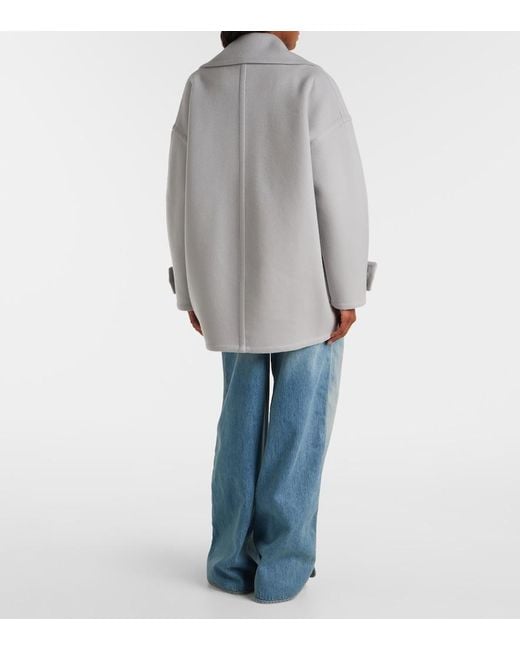 Loewe Gray Pebble Double-Breasted Wool Peacoat