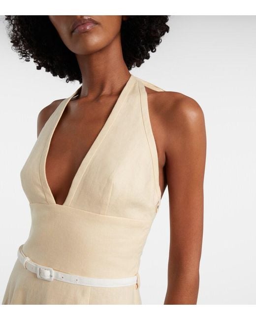 Posse Natural Pamela Halterneck Linen Midi Dress