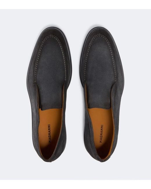 Magnanni Shoes Black Loda Suede Slip-On Shoes for men