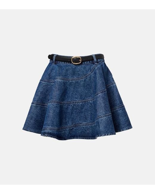 Minifalda De Denim Con Cinturon Self-Portrait de color Blue