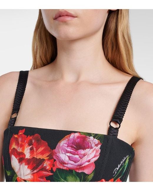 Dolce & Gabbana Red Floral Bustier Top