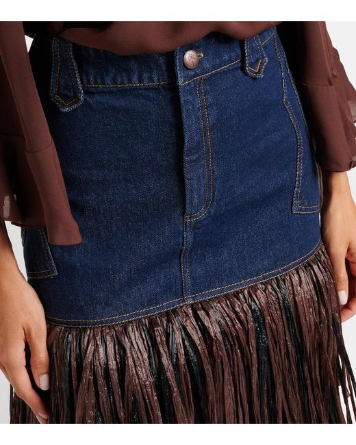 Gonna Lunga Di Jeans Con Frange di Johanna Ortiz in Blue