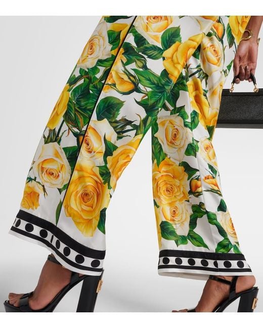 Dolce & Gabbana Yellow Weite High-Rise-Hose aus Seide