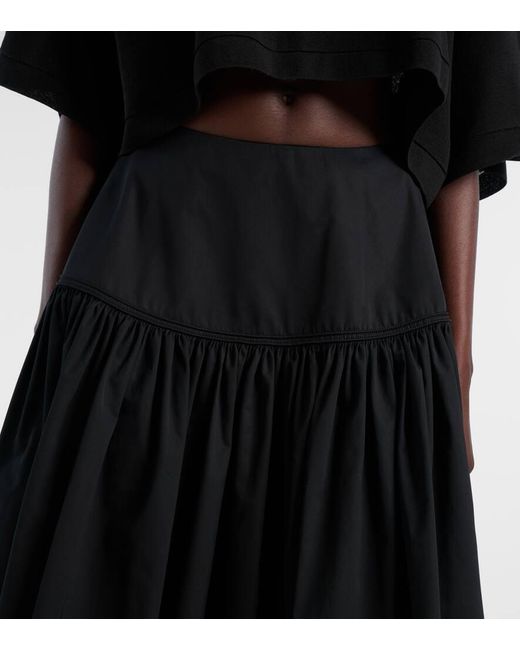 Alaïa Black Gathered Cotton Poplin Maxi Skirt
