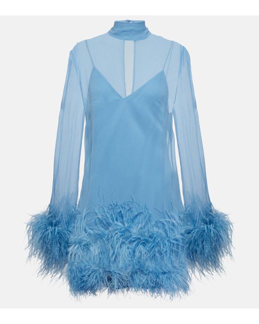 ‎Taller Marmo Blue Gina Spirito Feather-trimmed Minidress