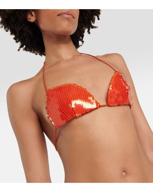 LAQUAN SMITH Red Sequined Halterneck Bra Top