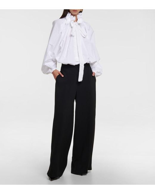 Patou White Ruffled Tie-Neck Cotton Blouse
