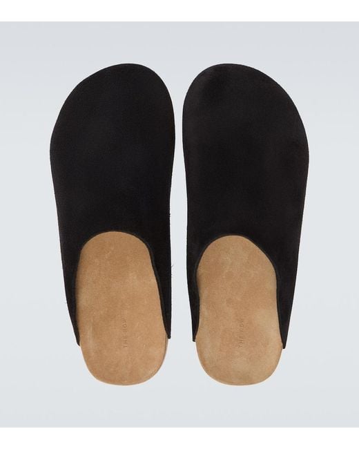 The Row Black New Lucca Suede Slip-On Shoes for men