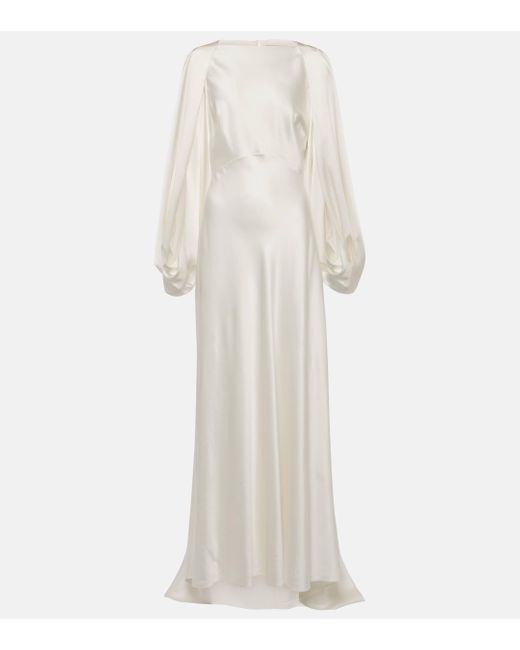 Roksanda White Bridal Kami Caped Silk Satin Gown