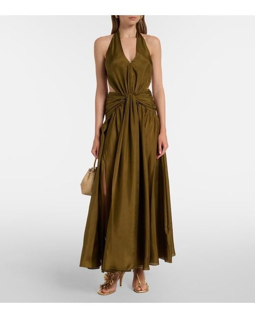 Zimmermann Natural Indra Cutout Halterneck Silk Maxi Dress