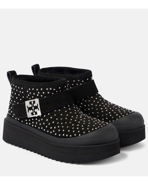 Tory Burch Black Mellow Suede Platform Ankle Boots
