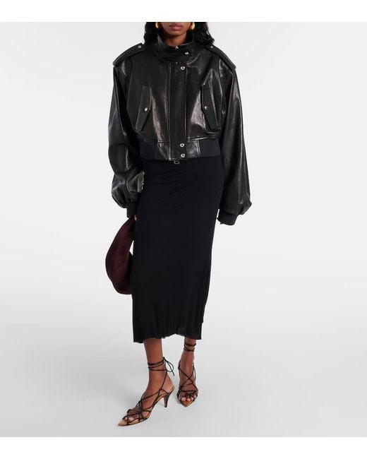 Khaite Black Kember Cropped Leather Bomber Jacket