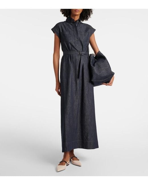 Brunello Cucinelli Blue Denim Chemisier Long Dress