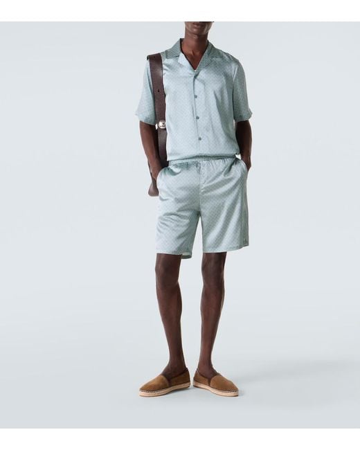 Frescobol Carioca Blue Palma Printed Silk-Blend Shorts for men
