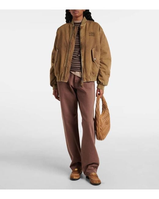 Chaqueta Bomber De Gabardina De Algodon Miu Miu de color Brown